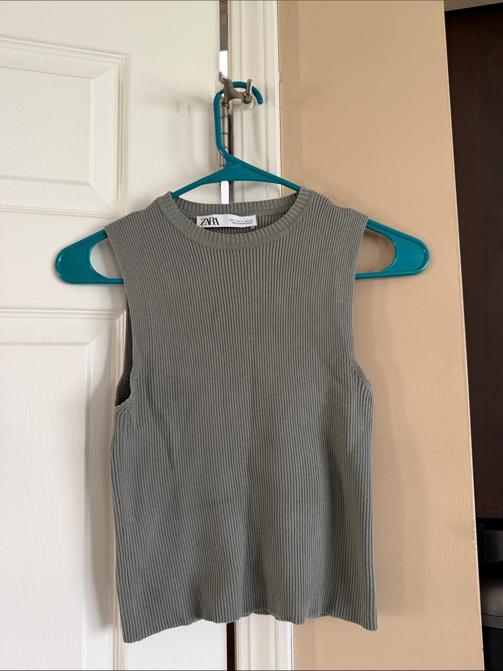Zara Ribbed Sleeveless Tank - Sage Green